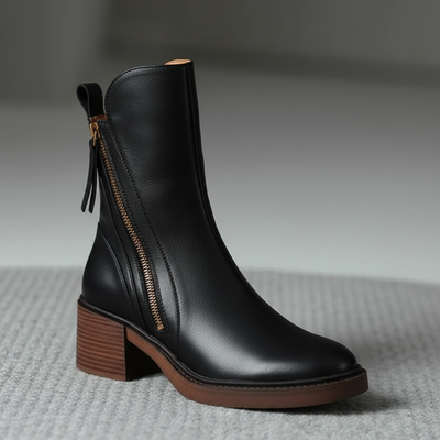 Valorine| Black leather boots with a comfortable heel